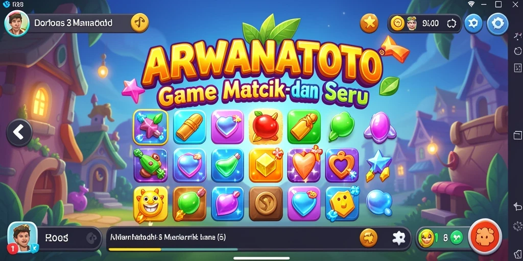 Tampilan gameplay <strong>ARWANATOTO</strong> yang menampilkan elemen-elemen lucu dan berwarna.