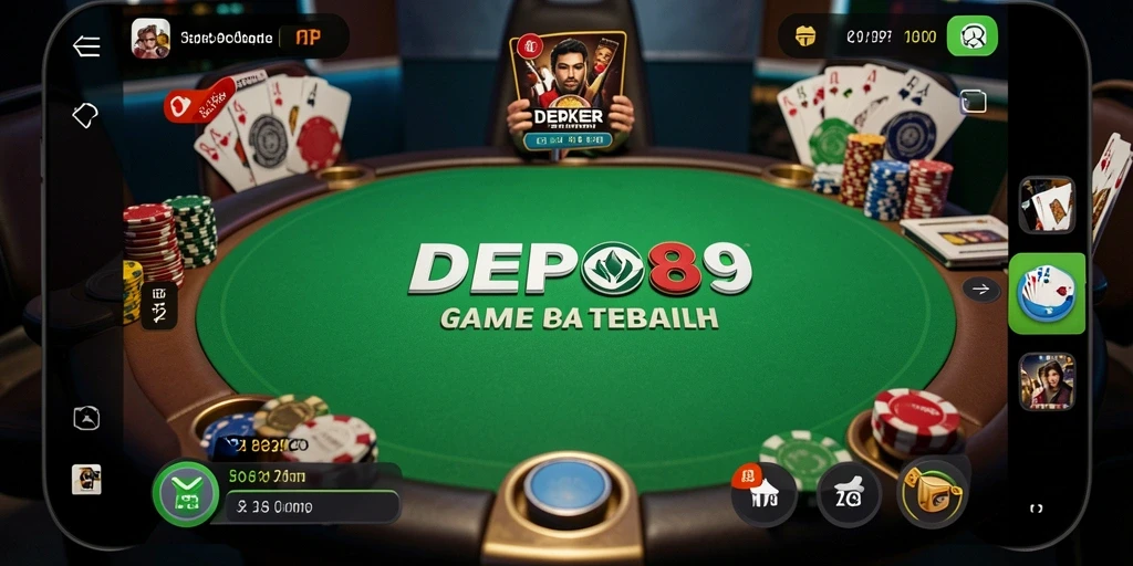 Tampilan menarik dari gameplay Poker di DEPO89 dengan pemain bersaing di meja.