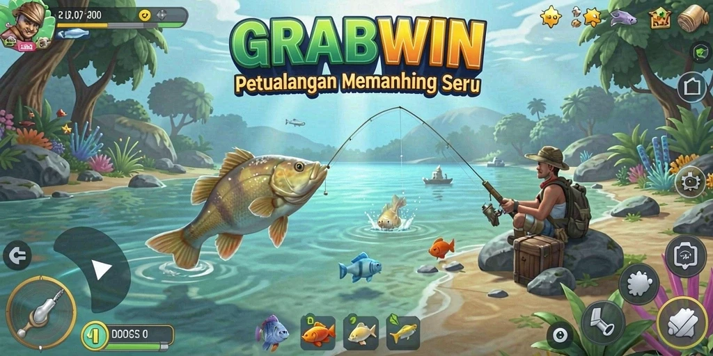 Screenshot <strong>GRABWIN</strong> menunjukkan suasana memancing yang mendebarkan di tengah laut.