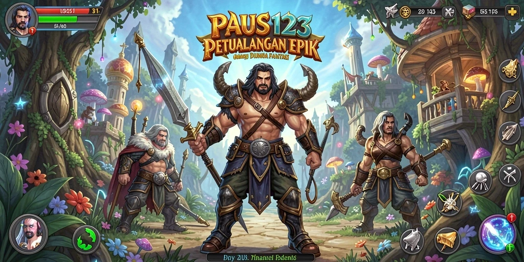 Tangkapan layar PAUS123 yang menunjukkan pertarungan seru dan animasi karakter.