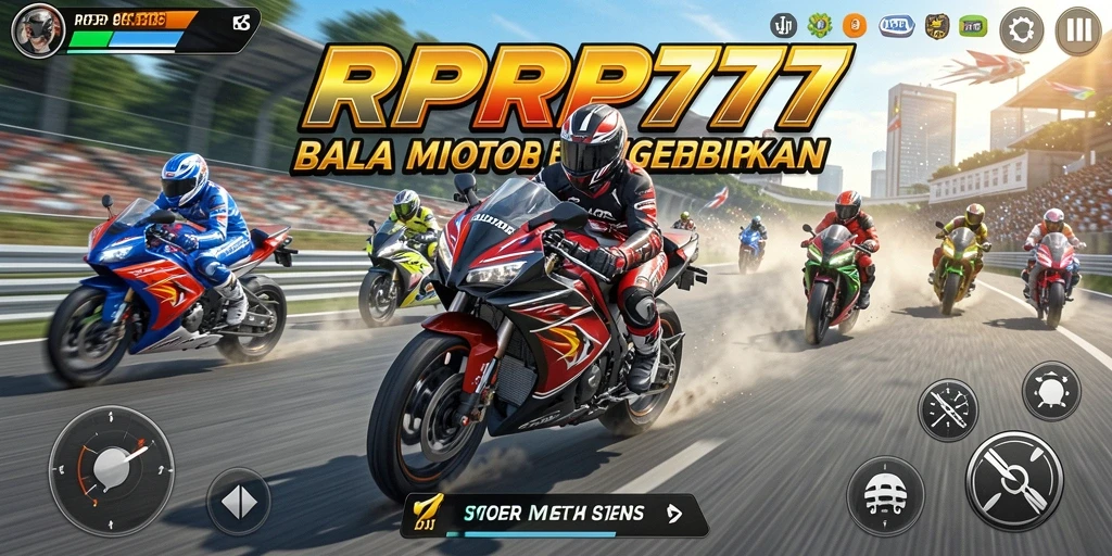 Screenshot RPRP777 menampilkan aksi balap motor yang mendebarkan dan penuh warna.